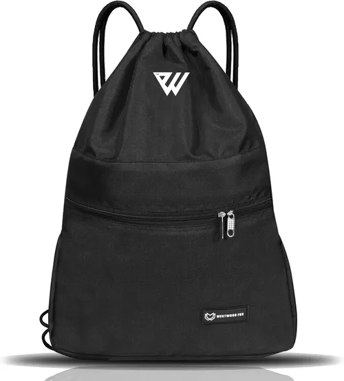 WESTWOOD FOX WFX - Mochila con cordón impermeable para gimnasio, para mujeres y hombres, bolsa de polietileno con bolsillo exterior, cremallera, escuela, playa, vacaciones