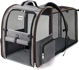 Transportin Gato Extensible con 4 Entradas | Mochila Transpirable - Transportin Perro Pequeño con Arnés Interno - Carga Máxima 8kg - Impermeable - Gris