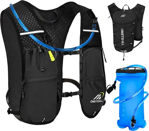 Chaleco Running Hombre Mujer, Ligero Mochila Hidratacion Trail Running, Mochila Running, Chaleco para Correr con Bolsa Agua 2L o Botella 500ml, Silbato y Reflectante para Correr Senderismo