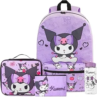 Get Trend Hello Kitty Kuromi Mochila Escolar Niña Set 4 Piezas Bolsa Térmica, Estuche Escolar y Botella de Agua 500 ml, Regalo Niña (Morado Kuromi)
