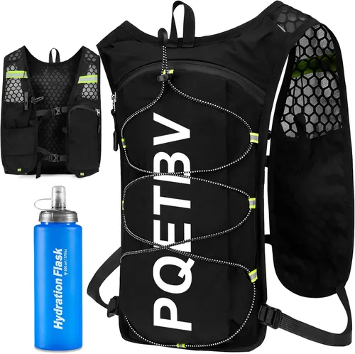 Chaleco para Correr, Mochilas de Hidratación Ligera y Transpirable con Bolsa 500ml, Chaleco Running Mujer Hombre con Tira Reflectante y Ajustable para Correr Trail Marathoner