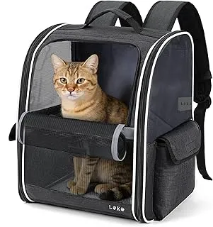 Lekesky Mochila para Gatos Transportín Perro Gato para Mascotas Medianas/Pequeñas (2-8 kg), Mochila Gato con Ventana de Malla para Senderismo, Viajes, Exterior (Negro, M)