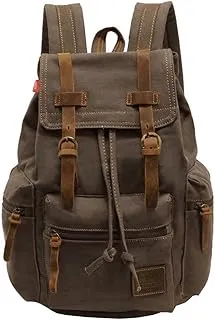 autumndeer Vintage Unisex Casual Leather Backpack Canvas Rucksack Bookbag Satchel Hiking Backpack Travel Outdoor Shouder Bag