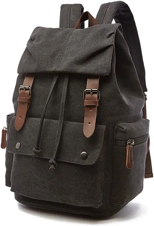 Mochila de Lona Vintage para portátiles Mochilas de Viaje Bolsa de Gran Capacidad Unisex (Negro)