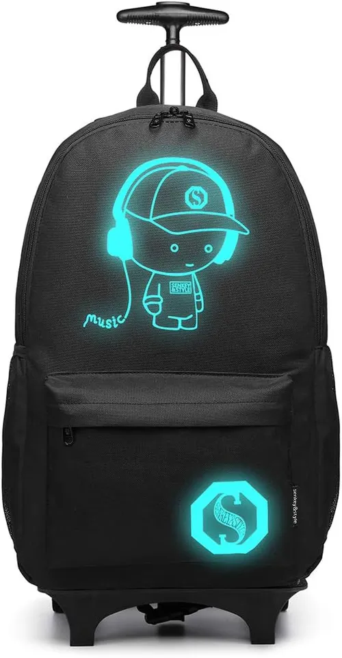 Kono Mochila con Ruedas para Niños, Mochila Escolar con LED Luminosa, Equipaje Ligero de Cabina para Adolescentes, para Viaje y Uso Diario
