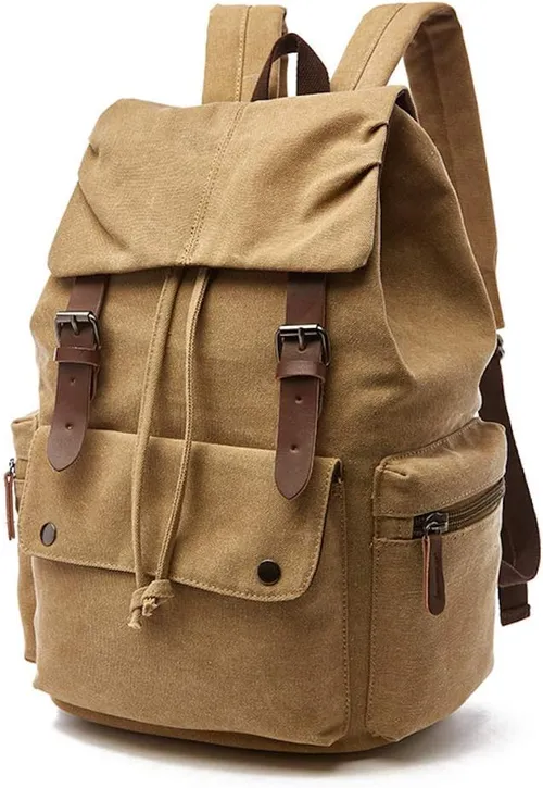 Mochila de Lona Vintage para portátiles Mochilas de Viaje Bolsa de Gran Capacidad Unisex (Caqui)