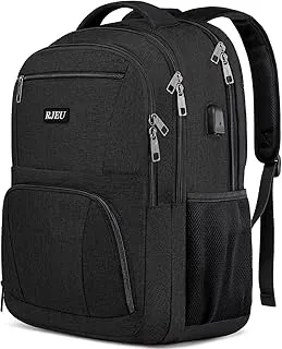 RJEU Mochila Hombre con Compartimento para Portátil, Mochilas Escolares Juveniles con puerto USB, Resistente al Agua de Oxford - 35L - Negro