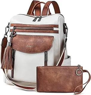 Shrrie Mochila de cuero de moda para mujeres,Con correas y billeteras individuales,Para compras diarias,Mochilas de viaje Cuero PU