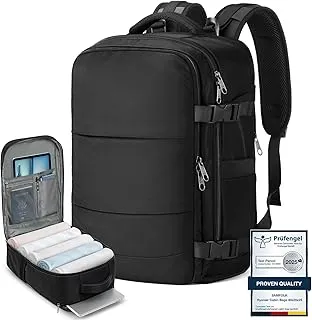 Samfolk Mochila viaje Cabina avion 40x20x25 Mochila viaje 12 Bolsillos Mochilas de viaje para avion de Separado para Zapatos Bolsa de Mano, 20L (Negro, 40x20x25)