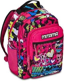 Mitama Mochila Triple Compartimientos TOO CUTE con Bosillo Frontal, Rosa y Negro, Escuela Primaria y Tiempo Libre, para Niñas y Adolescentes