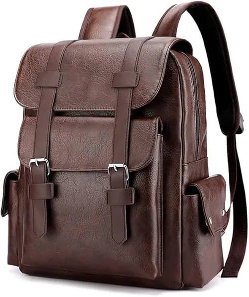 Mochila para hombre, gran capacidad, bolsa para laptop de 15.6 pulgadas, bolsa de hombro de piel sintética vintage para viajes y trabajo