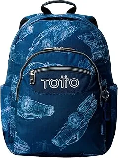 TOTTO Mochila Escolar Adaptable a Carro, Modelo Acuareles, Capacidad 20 L, Bolsillo Pc 14", Bolsillos Botella, Espaldar Ergonómico con Flujo de Aire, Cómodas Correas en S, Estampado Blueprint