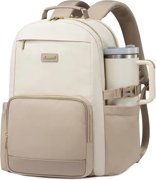 LOVEVOOK Mochila para portátil para mujeres con bolsillo para taza de gran capacidad, de 15,6 pulgadas, bolsa impermeable para trabajo, negocios, universidad, profesora.