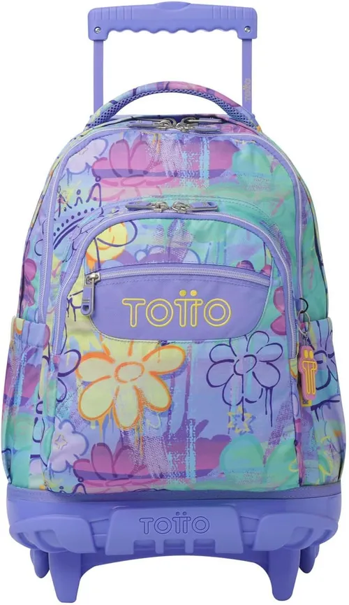 TOTTO - Mochila Escolar con Ruedas, Modelo Renglones, Capacidad 26,21 Litros, Bolsillo para PC 14", Bolsillo Botella, Correas en S para Mayor Comodidad, Resistente, Estampado Grafily
