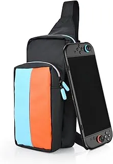 MMOBIEL Bolsa Bandolera de Viaje para Nintendo Switch 2 Mochila con Correa Ajustable y Bolsillo Frontal para Joy-con, Consola y Accesorios – Funda Portátil Gaming - Azul/Naranja