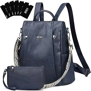 Eshow Mochila para Mujer Antirrobo Impermeable, Mochila de Cuero Vegano de Moda para Damas, Mochila de Día Convertible con Pequeña Bolsa de Maquillaje con RFID, Bolso de Mano de Hombro para Viajes