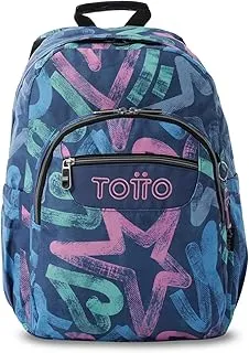 TOTTO Mochila Escolar Adaptable a Carro, Modelo Acuareles Glitter, Capacidad 20L, Bolsillo para Pc 14", 2 Bolsillo Botella, Espaldar Ergonómico con Flujo de Aire, Correas en S, Estampado Roomin Azul