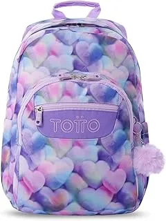 TOTTO Mochila Escolar Adaptable a Carro, Modelo Acuareles Glitter, Capacidad 20L, Bolsillo para Pc 14", 2 Bolsillo Botella, Espaldar Ergonómico con Flujo de Aire, Correas en S, Estampado Kory Morado