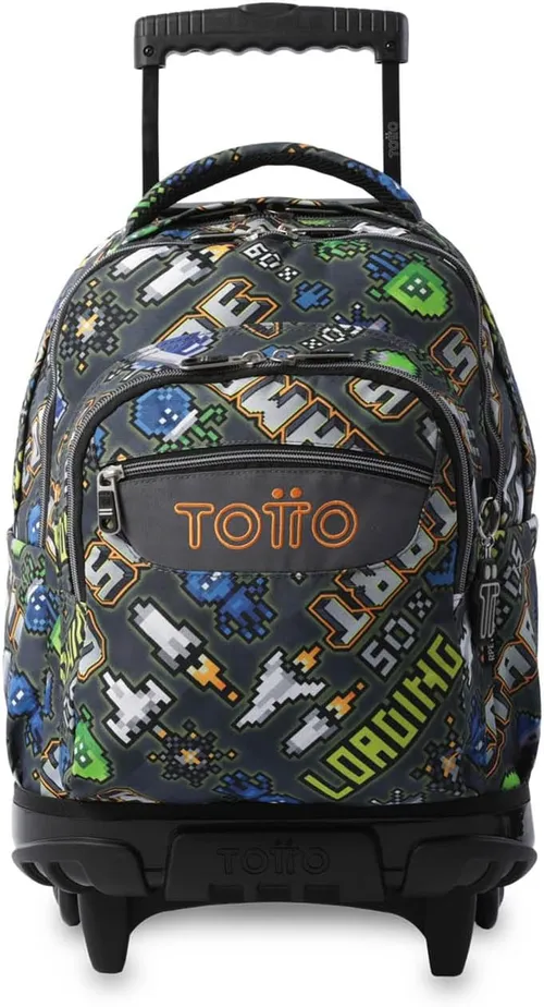 TOTTO - Mochila Escolar con Ruedas, Modelo Renglones, Capacidad 26,21 Litros, Bolsillo para PC 15,4", Bolsillo Botella, Correas en S para Mayor Comodidad, Resistente, Estampado Adventur