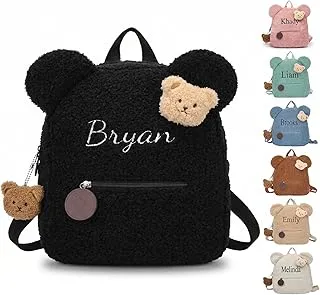 Genérico Personalizada Mochila Infantil con Nombre, Bordado Mochila Pequeña Niñas Niños , Lindo Oso Mochila Bebe Guarderia de Peluche Suave, Mochila Preescolar para Guarderia y Viajes Cómoda y Ligera (Negro)